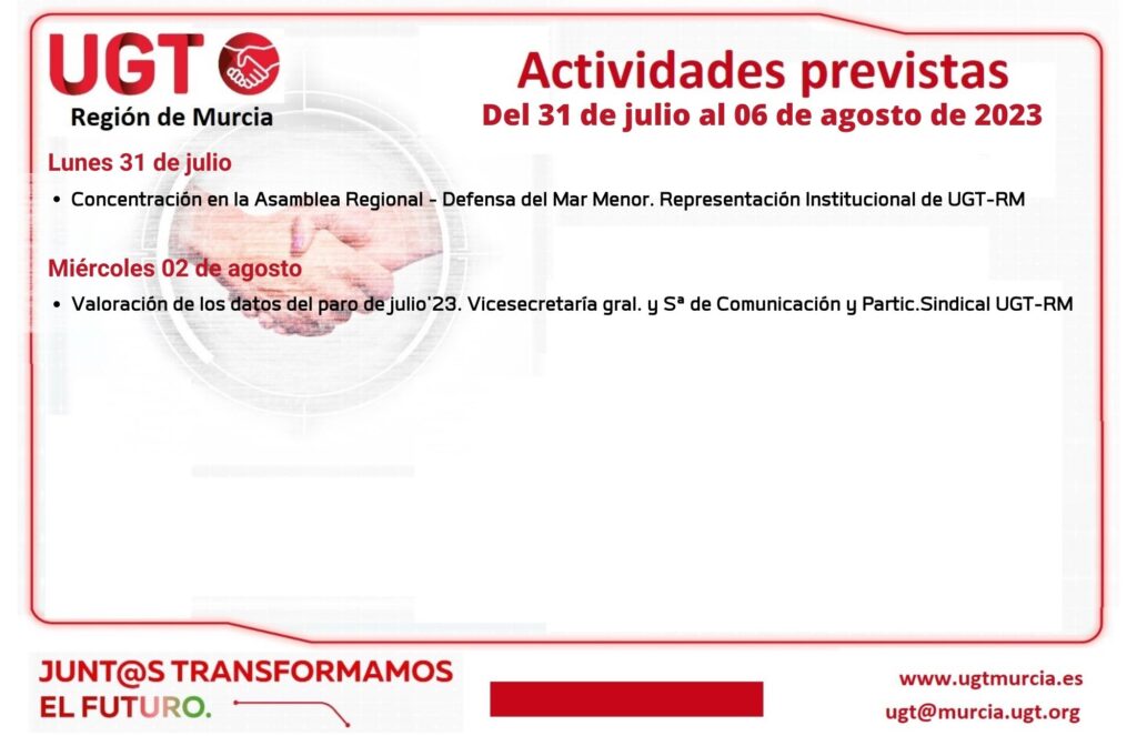 Actividades previstas de la Comisión Ejecutiva Regional – Del 31/07 al 06/08/2023