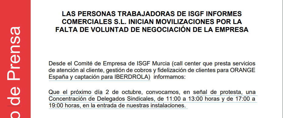 Los trabajadores/as de la empresa de call-center ISGF inician movilizaciones