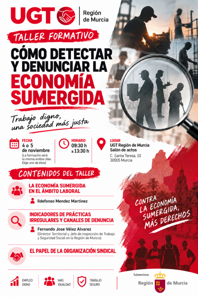 Taller formativo gratuito de UGT:  “Como detectar y denunciar la economía sumergida”